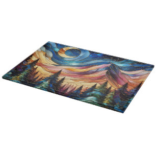 Planche à découper en verre de montagne colorée