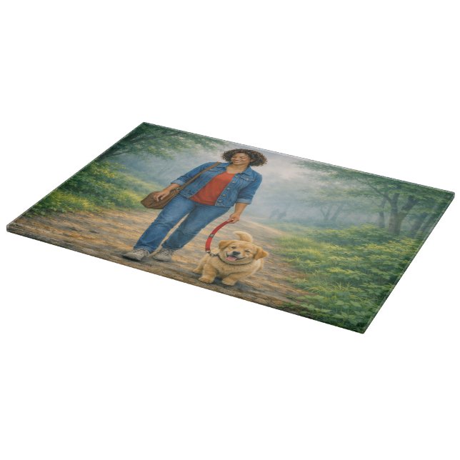 Planche à découper en verre décorative "Promenade  (Coin)