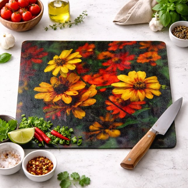 Planche à découper en verre Fleur botanique jaune  (Créateur téléchargé)