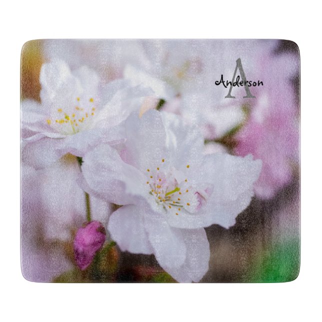 Planche à découper en verre Fleur de cerisier blan (Devant)