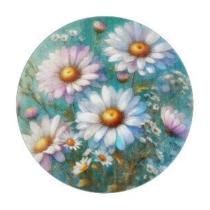 Planche à découper en verre fleuri Daisy