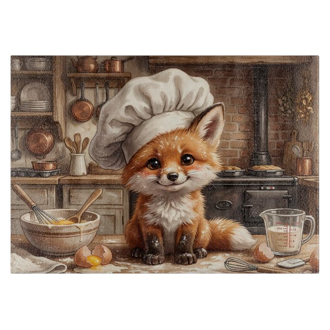 Planche à Découper en Verre Fox Messy Baking (Devant)
