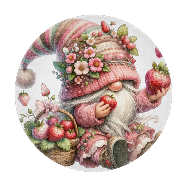Planche à découper en verre Gnome Fraise (Devant)