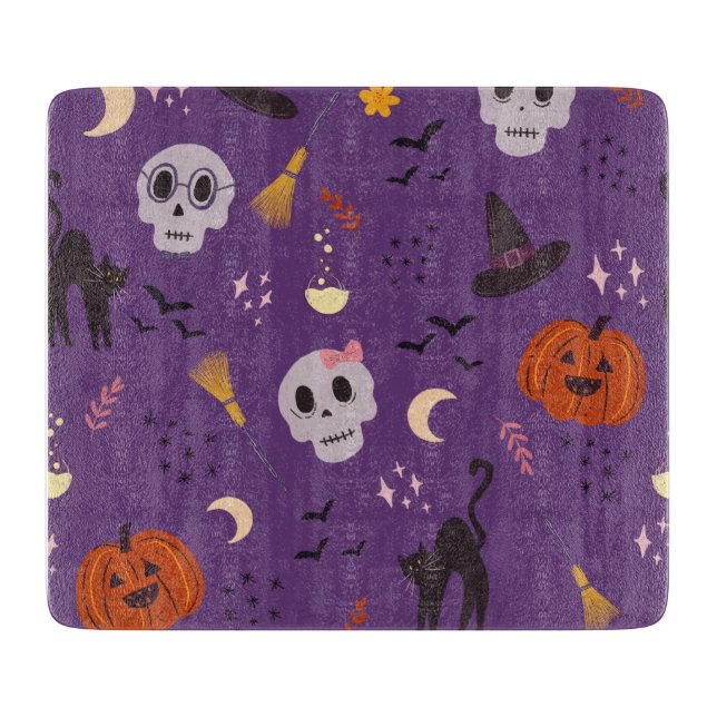 Planche à découper en verre Halloween – Crânes, Ci (Devant)