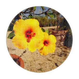 Planche à découper en verre Hibiscus jaune