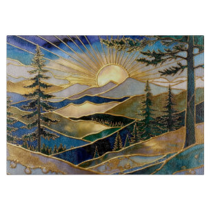 Planche à découper en verre Luxury Mountain Sunris
