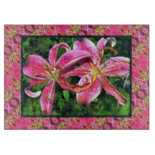 Planche à découper en verre Lys roses