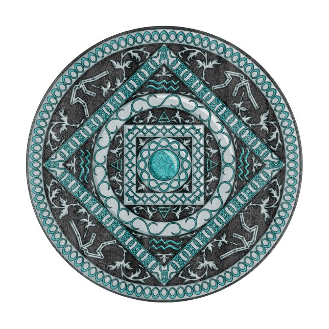 Planche à découper en verre Mandala du Verseau (Devant)