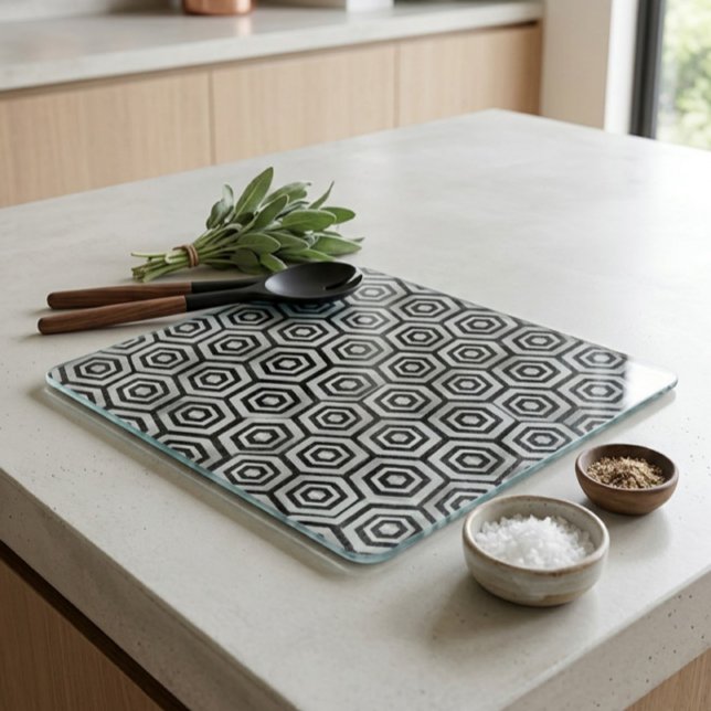 Planche à découper en verre noir blanc hexagone gé (Créateur téléchargé)