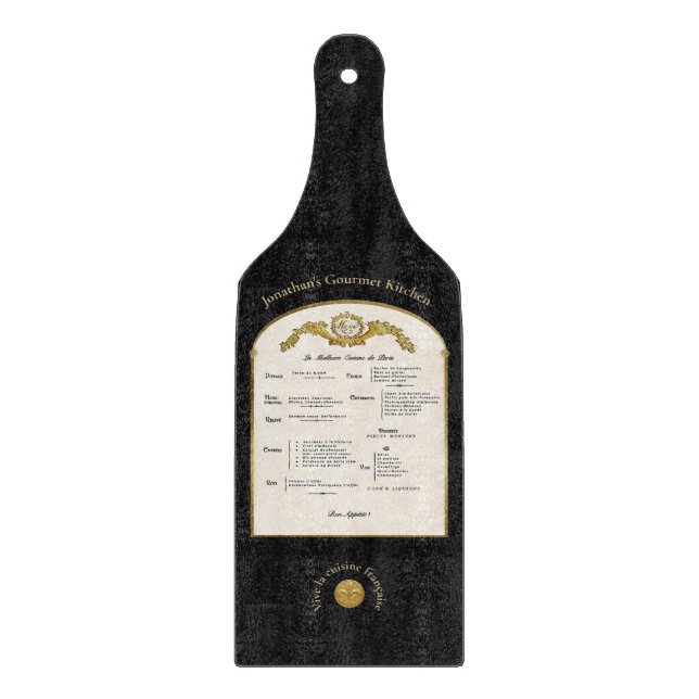 Planche à découper en verre noir Menu Français (Devant)