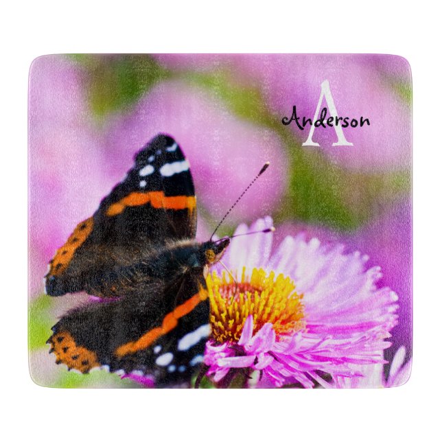 Planche à découper en verre papillon Amiral Rouge (Devant)