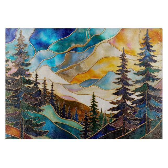 Planche à découper en verre paysage de montagne (Devant)