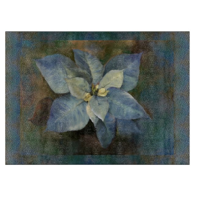 Planche à découper en verre Poinsettia bleue (Devant)