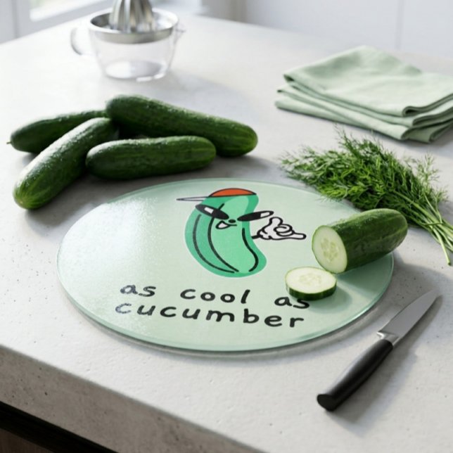 Planche à découper en verre ronde « As Cool As Cuc (Créateur téléchargé)