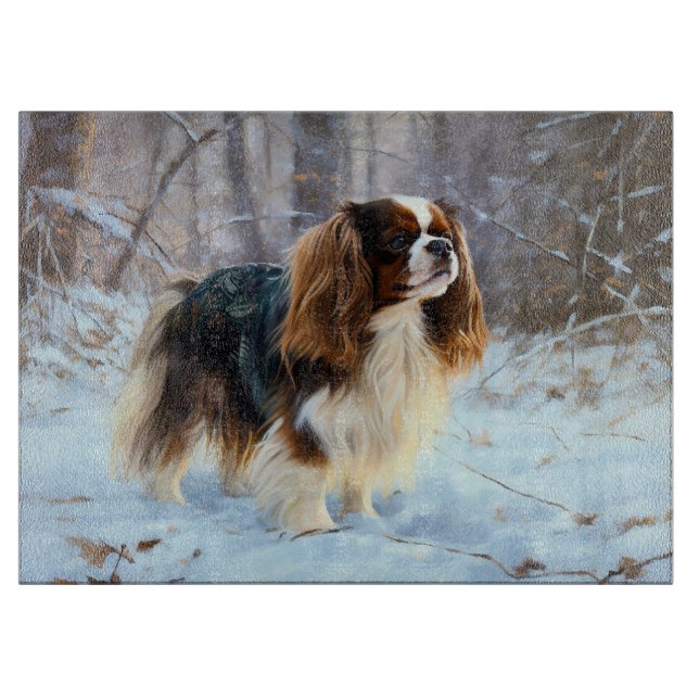 Planche À Découper English Toy Spaniel Qu'il neige Noël  (Devant)