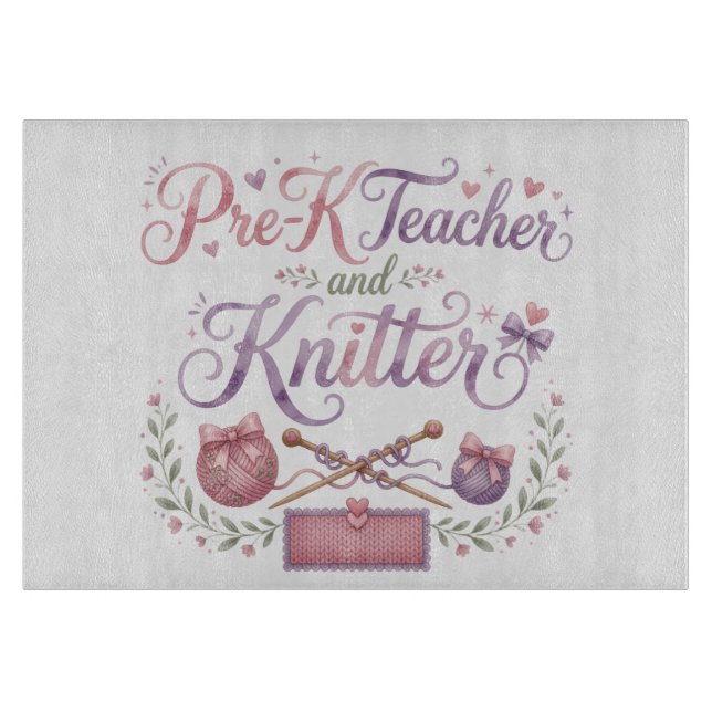 Planche À Découper Enseignant de maternelle et coupe-verre décoratif  (Devant)