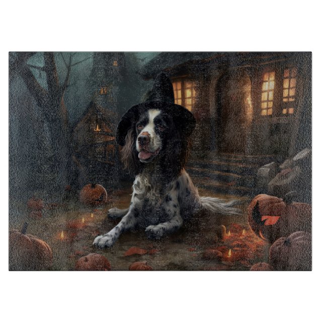 Planche À Découper Épagneul Springer Anglais Citrouilles Halloween Ef (Devant)