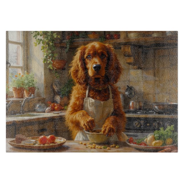 Planche À Découper Épagneul Sussex faisant la cuisine dans la cuisine (Devant)