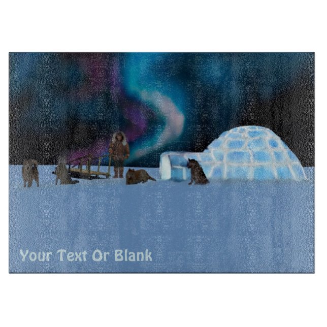 Planche À Découper Équipe D'Hommes, D'Igloo Et De Chiens Inuit (Devant)