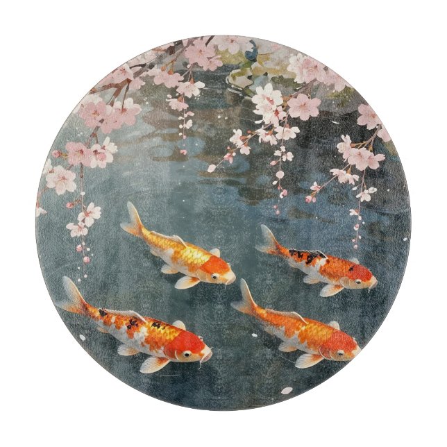 Planche À Découper Étang de carpes à fleurs de cerisier Sérénité (Devant)