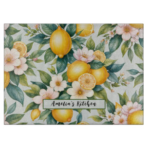 Planche À Découper Été floral citron personnalisé nom
