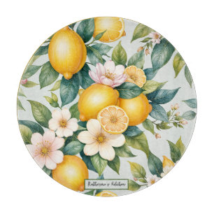 Planche À Découper Été floral citron personnalisé nom