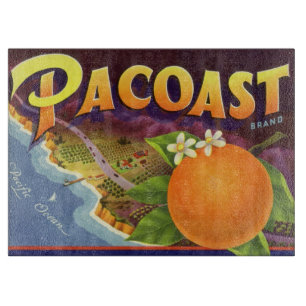 Planche À Découper Étiquette de caisse de fruits vintage, oranges Pac
