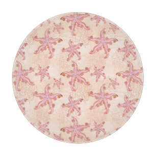 Planche À Découper Étoiles de mer et motif pastel rose corail