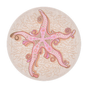 Planche À Découper Étoiles de mer et motif pastel rose corail