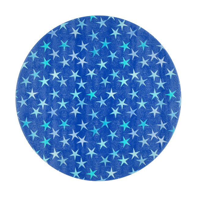 Planche À Découper Étoiles satinées, bleu pâle sur cobalt (Devant)