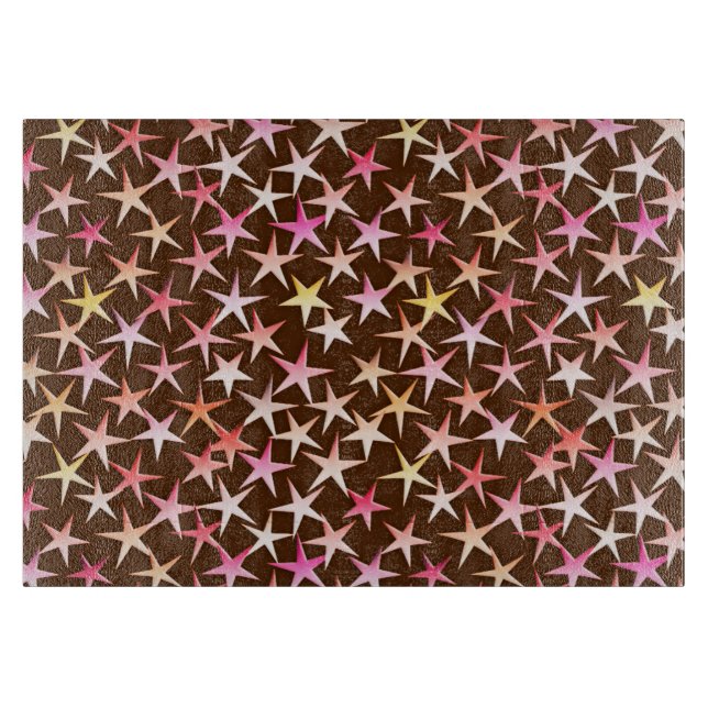 Planche À Découper Étoiles satinées, rose sur chocolat (Devant)
