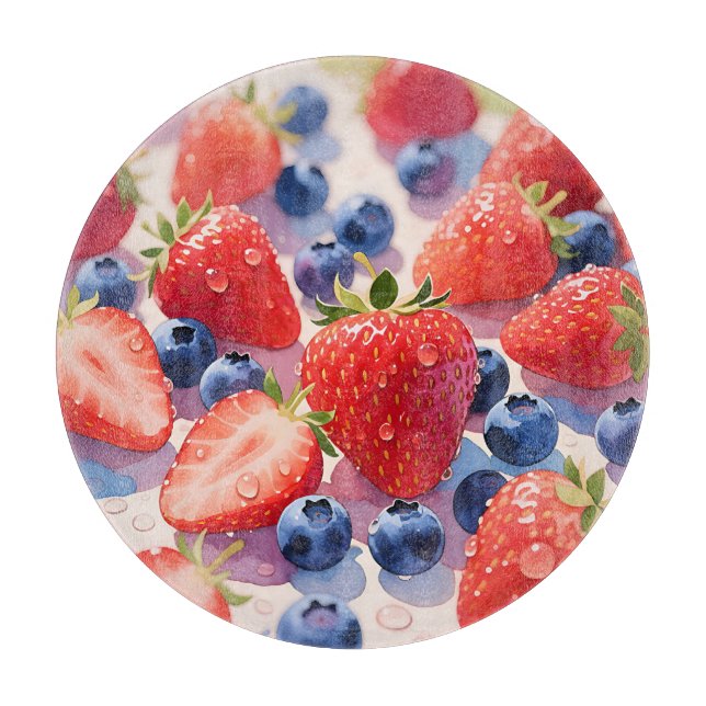 Planche À Découper Explosion de fraises et de myrtilles fraîches (Devant)