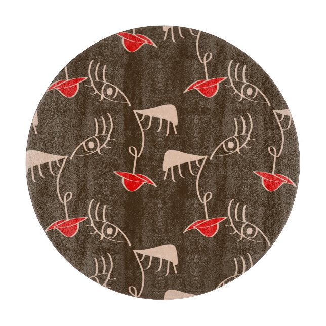 Planche À Découper Face de femme à une ligne : motif abstrait. (Devant)