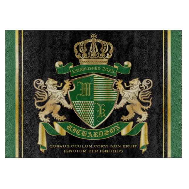Planche À Découper Faites votre propre blason Green Gold Lion Emblem (Devant)