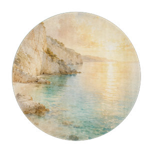 Planche À Découper Falaises côtières de rêve à l'aquarelle au lever d