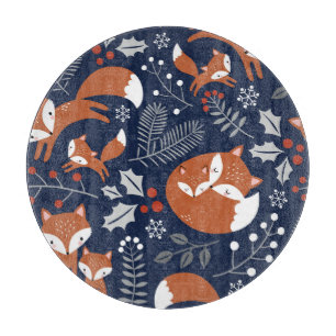 Planche À Découper Famille Fox : motif vintage sans soudure.