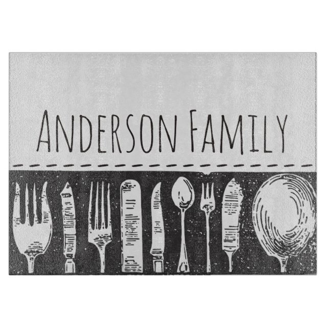 Planche À Découper Famille personnalisée Retro Illustrated Cutlery (Devant)