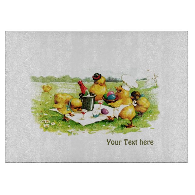 Planche À Découper Famille vintage de poulet. Carte cadeau de Pâques (Devant)
