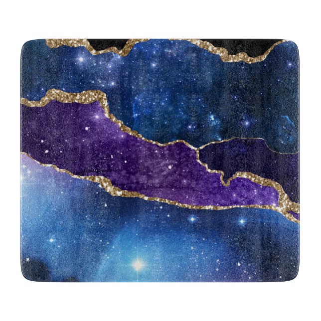 Planche À Découper Faux Agate Marbré Pierre Galaxie Pailletée Brillan (Devant)