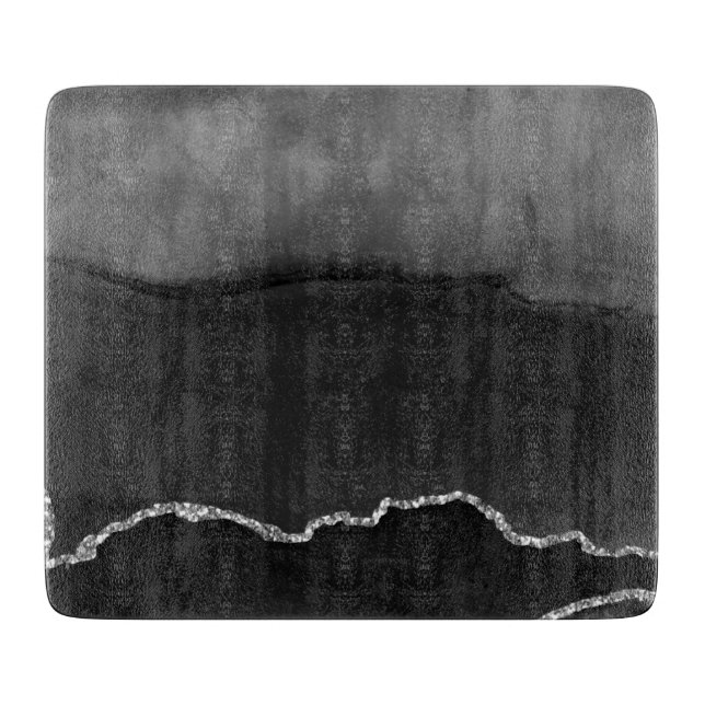 Planche À Découper Faux Black Marbré Agate Elégante Parties scintilla (Devant)