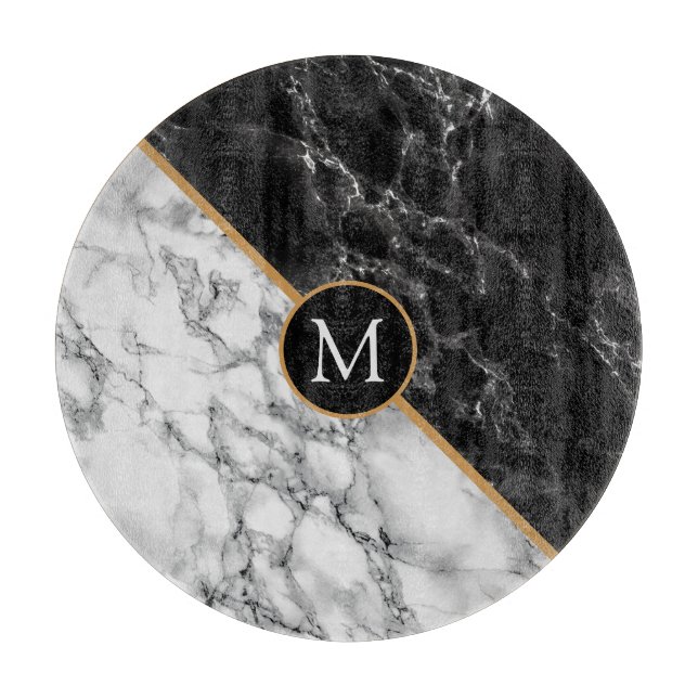 Planche À Découper Faux Noir Blanc Marbre Coupe Planche Personnalisée (Devant)