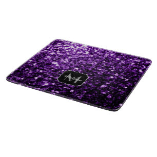 Planche À Découper Faux paillettes brillantes violet foncé Monogramme