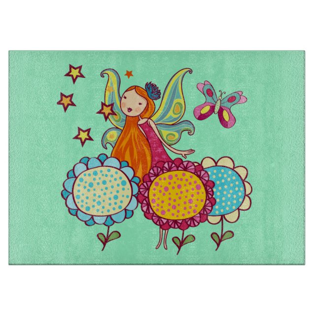 Planche À Découper Fée de jardin avec des fleurs (Devant)