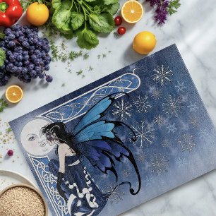 Planche À Découper Fée de la Lune d'Hiver Celtique Bleu Flocons de Ne