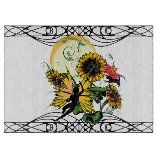 Planche À Découper Fée de l'ombre de tournesol et chat cosmique