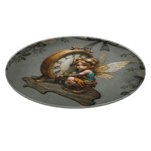 Planche À Découper Fée Steampunk avec ailes d'or et horloge antique