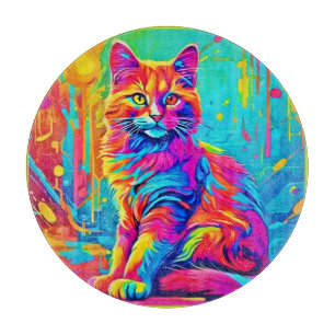 Planche À Découper Feline Lumineuse : Chat en néon coloré