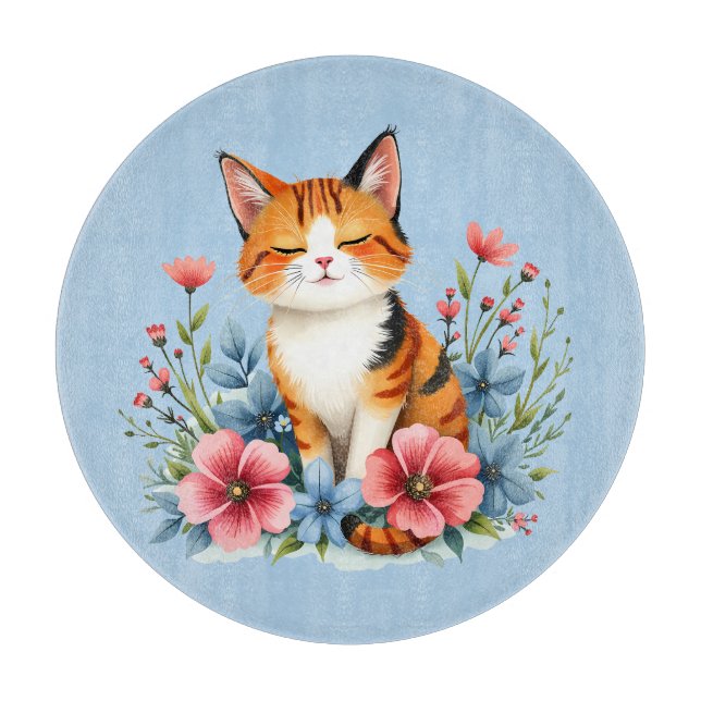 Planche À Découper Féminin floral chat sérénité féline botanique (Devant)