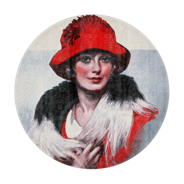 Planche À Découper Femme en Casquette rouge (Devant)