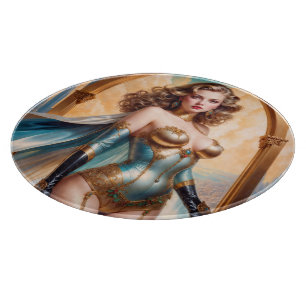 Planche À Découper Femme en tenue opulente d'or et de turquoise par X